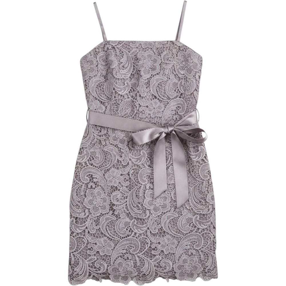 Adrianna Papell Evening Dress‎ 4 Grey Floral Lace Satin Bow Cocktail Romantic